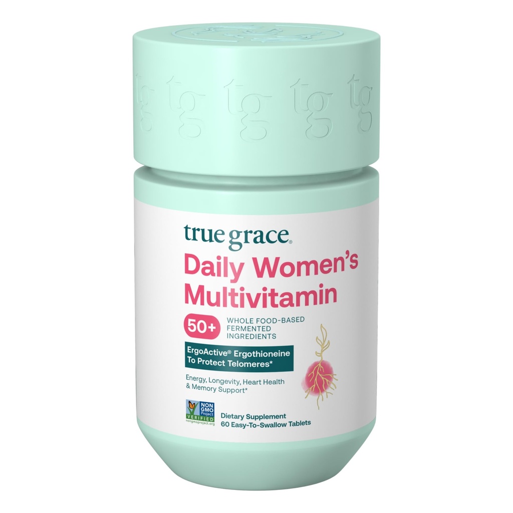 True Grace Daily Women’s Multivitamin 50+ - 60 Easy-to-Swallow Tablets - Immune, Energy, Longevity & Memory Support - Vegan - Gluten, Soy & Iron Free - 30 Servings