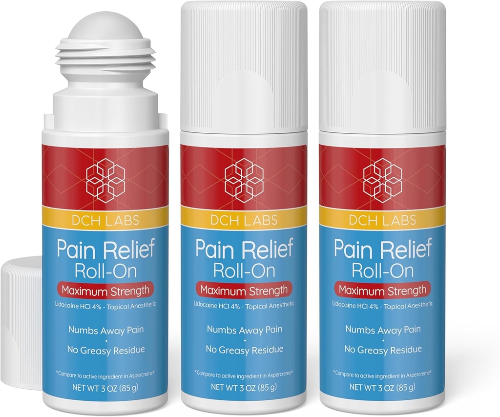 Maksymalna siła Ból Ulga Roll- na, 3 Oz Rozmiar wartości, Lidokaina 4%, Numbs Pain Away, Nerve Pain, (3 Pack)