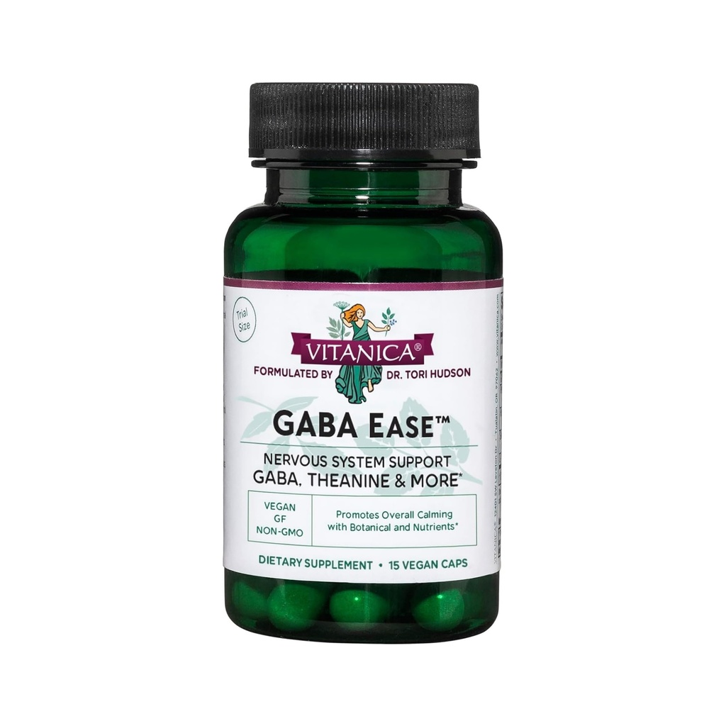 Vitanica GABA Ease - GABA & L- Theanine Supplement for Calm & Relaxation Supplement - Women 's Health Supplement with GABA, Passionflower, Chops, Skullcap & L- Theanine - Consumer Line - 15 Vegan Caps