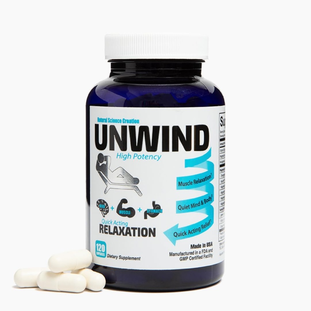 Unwind - 1885 Mgs Magnez Per Serving, Advanced Relaxation Supplement, Max Siła Elemental Magnezu, Lemon Balm, Primavie Shilajit, Ginger - 120 Kapsułki - Made in USA