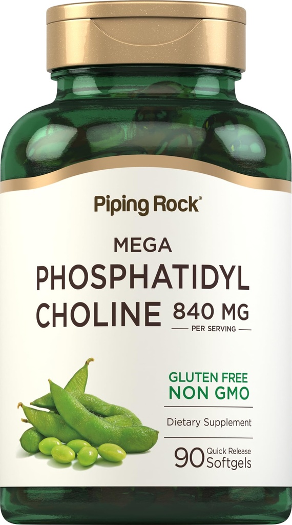 Piping Rock Phosfatidyl Choline Supplement Equipment 124; 840mg Equipment 124; 90 Softgels Equipment 124; from Soy Lecithina Equipment 124; Non-GMO, Gluten Free