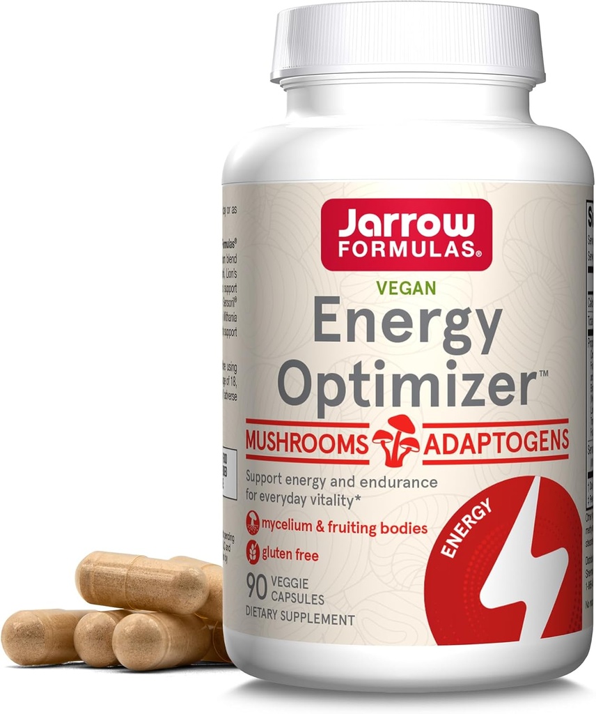 Jarrow Fixas Energy Optimizer z Cordyceps, Reishi, Lwie 's Mane, Shiitake, King Trumpet i Turcja Tail Mushrooms, Suplement diety z Ashwagandha, 90 Kapsułki Veggie, 30 Day Supply