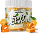 Żelazo Suplement Żuje z witaminą C dla kobiet i dzieci, Naturalny Wegan Żelazny Soft Chew z witaminą B6, B12, D, Wapń i Cynk - Wsparcie energetyczne, 60 Pomarańczowe SoftChews, 2 Miesiące Dostawy