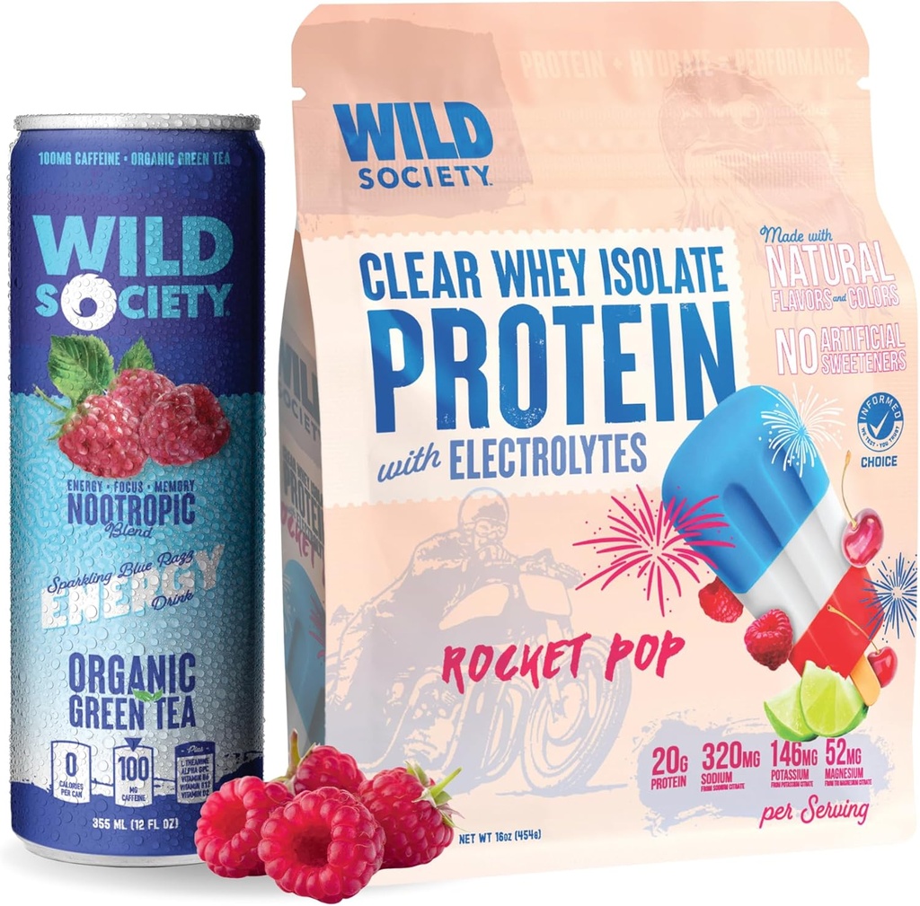 WILD Society Clear Isolate + energia napój Super Combo - Rocket Pop Clear Serwatka + napój energetyczny z niebieskim razz