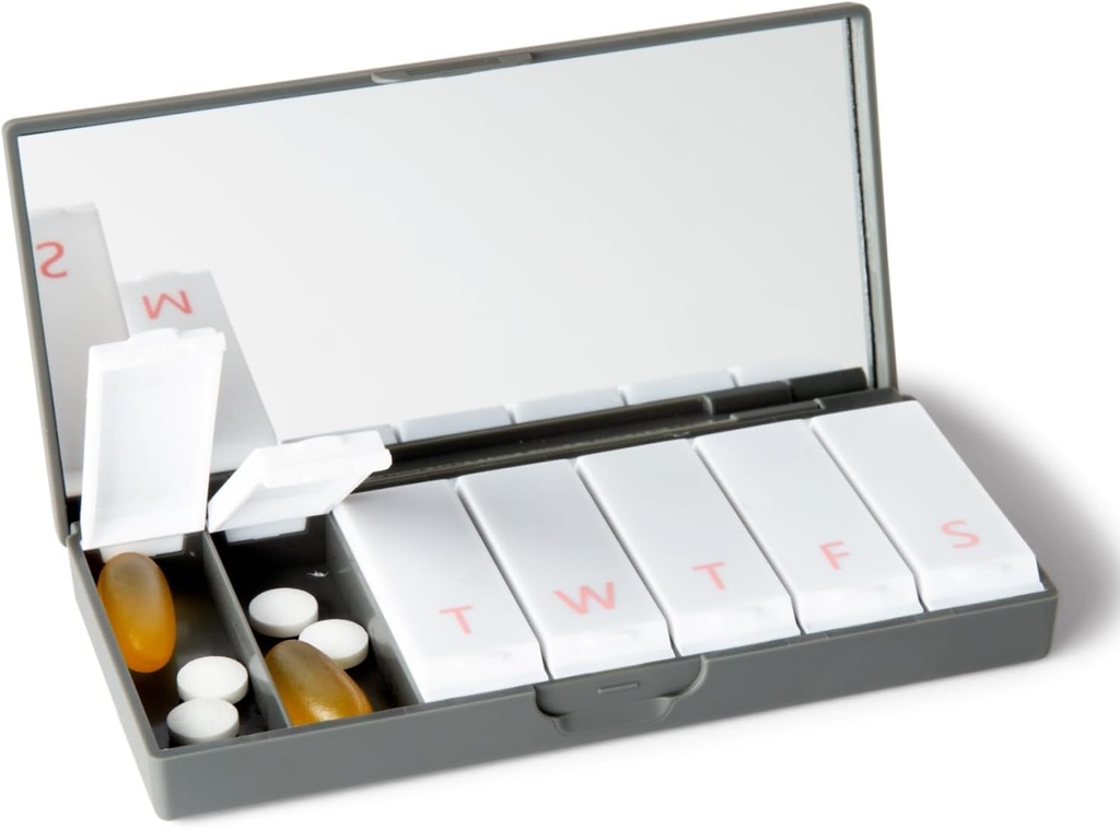 PORT X POLISH Designer Weekly Pill Box Organizator (Single 1X Daily, Charcoal Gray) 124; Compact, Stylowe 7- Day Suplement Witaminy Przypadek 124; Cute Portable Mini Travel Medicine Carrier 124; BPA- Free Pillbox Caddy