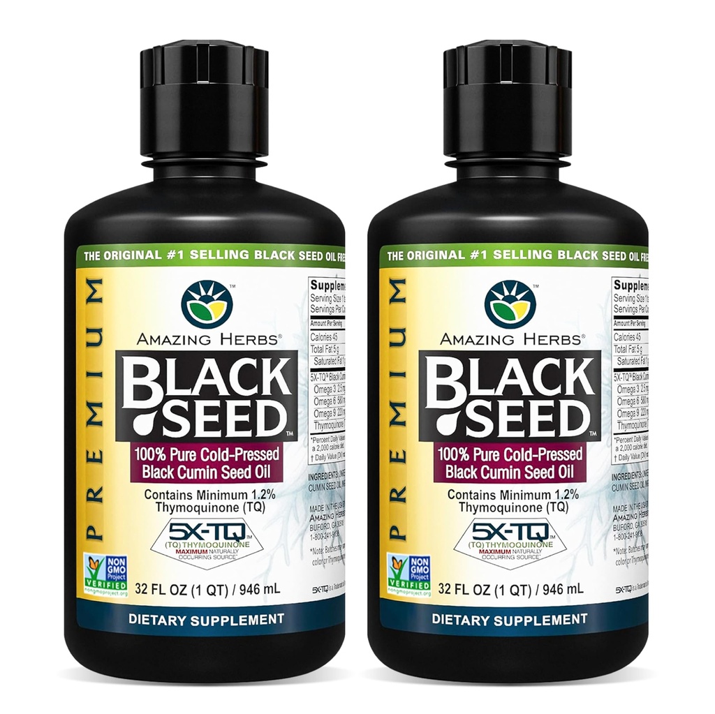 Niesamowite zioła Premium Black Seed Oil - Cold Pressed Nigella Sativa Aid in Digestive Health, Wsparcie immunologiczne, Funkcja Mózgu, Wspólna Mobilność, Gluten Free, Nie GMO - 32 Fl Oz (Opakowanie 2)