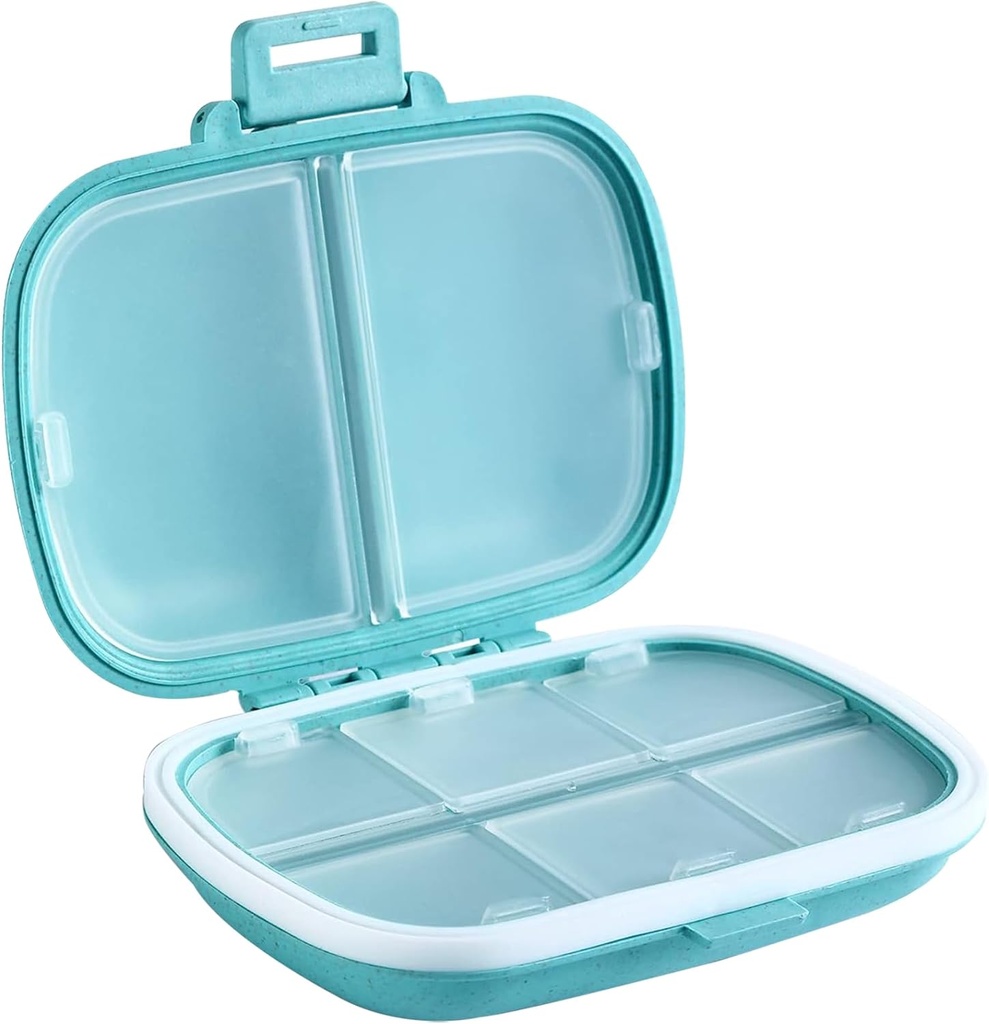 Holii Travel Pill Organizator, 8 Komory Przenośny Pill Case, Codzienne Pill Box do przechowywania witamin, Mały pojemnik na pióro Pocket Purse Medicine Organizator niebieski