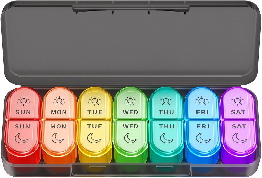 Cotygodniowy Pill Organizator 2 razy dziennie - AM PM Pill Organizator z 7 Codzienne Color- Kodowane małe przypadki, Rano i Night Travel Pill Przypadki dla Vitamin, Medycyna, & Suplementy