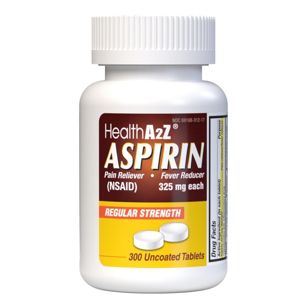 HealthA2Z ® Aspiryna 325mg Xiv124; Niepowlekane tabletki Xiv124; Oryginalna moc Xiv124; Uwolnienie bólu Xiv124; Redukcja gorączki Xiv124; Porównaj z Bayer ® Active Ingredients... (300 Liczby)