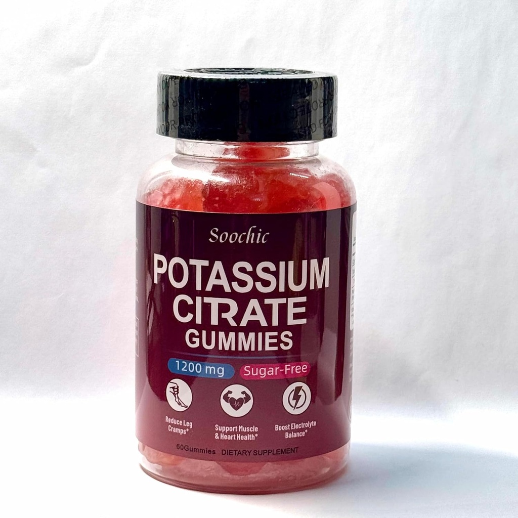 Soochic Gummies Potasu - 1200mg Cytrynian potasu dla mężczyzn i kobiet - Wspiera skurcze nóg i mięśni zdrowia