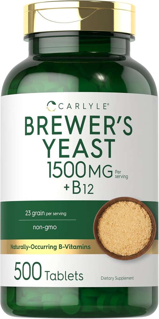 Carlyle Brewers Yeast Tablets with Witamina B12 XI124; 1500mg XI124; 500 Count XI124; Non-GMO & Suplement wegetariański