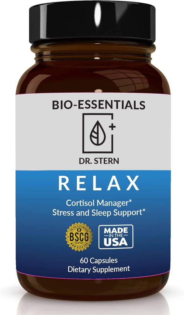 BIO- ESSTENTIALS, Relax- Doctor sformułowane: Zarządzanie stresem, Promocje głębokiego snu, Poprawia Mood- W / Organic Święty Basil, Cynk, Magnezu, Witamina B6, Magnolia Bark, L- Theanine, Wegan- Made in USA- 60 Czapki