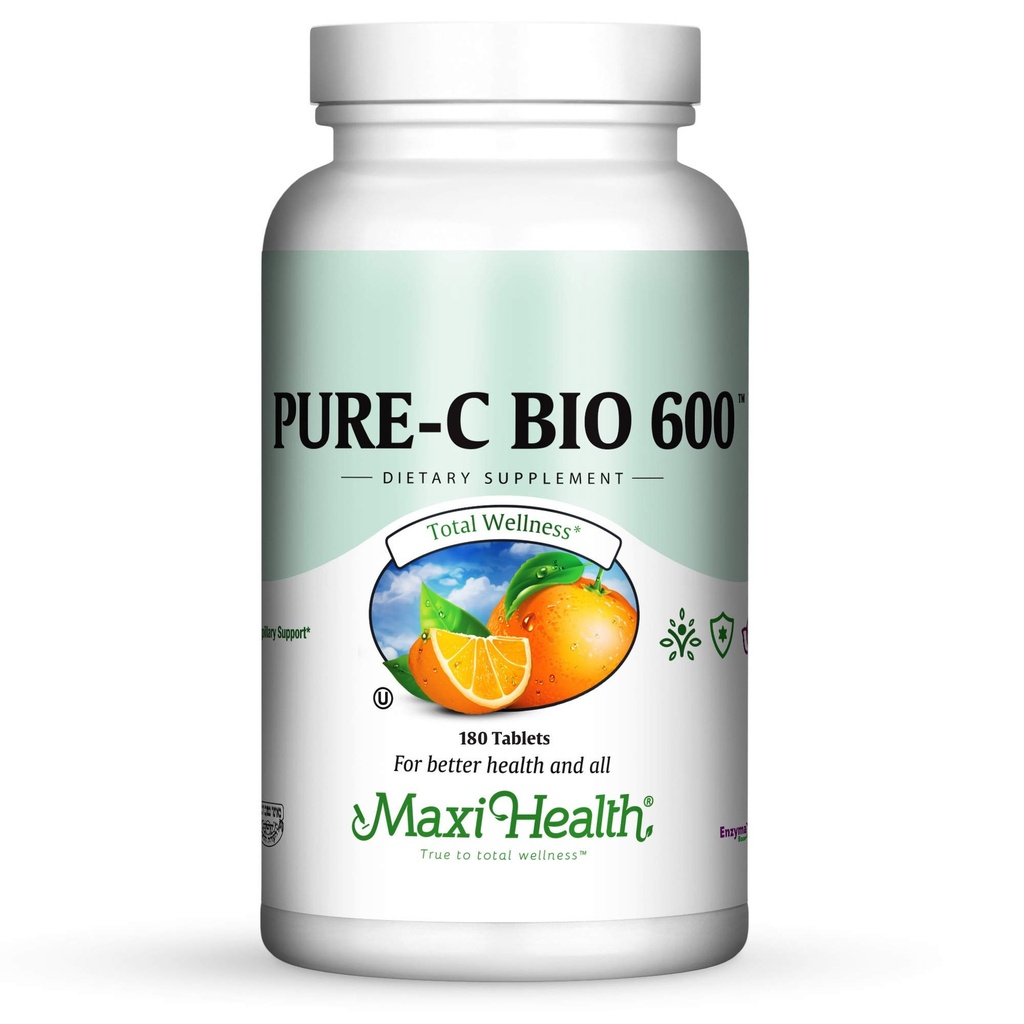 Witamina C Complex 600 mg Suplement - Zalecana dawka dobowa Tabletki witaminy C z cytrynowymi bioflawonoidami, wapniem i fosforanem - Immune Health Support - Pure- C Bio 600 Non-GMO, VIT C Vegan 180 Tabletki