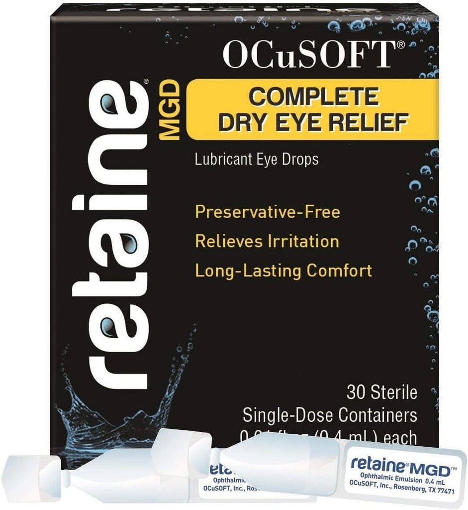 OCuSOFT Retaine MGD Kompletny Suchy Relief Eye Lubricant Eye Drops Single- Day Container, 30 Count (Opakowanie po 2)