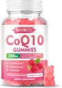 Bezcukrowe Gumiaki CoQ10 250mg, Suplementy Koenzym Q10 Plus Omega-3, Witamina B6 i Cynk, Wysoka Absorpcja CoQ10 Suplement do Wspomagania Energetyki Komórkowej i Przeciwutleniaczy, Smak Malina, Wegan 60Cts