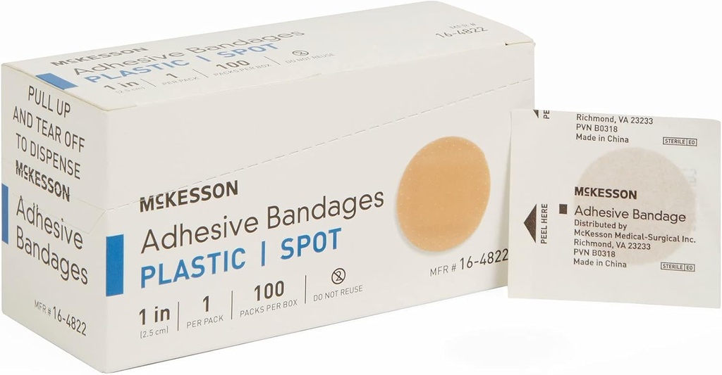 Bandaże przylepne McKesson, sterylne, Plastikowe miejsce, 1 w, 100 Hrabia, 24 Pakiety, 2400 Razem