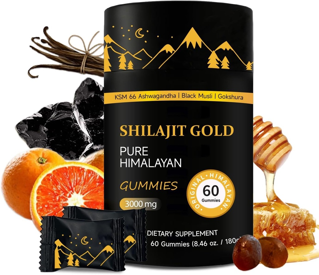 Shilajit Gummies is 124; Pure Himalayan Shilajit Gummies Gold between 124; Ashwagandha, Gokshura between 124; Fulvic Acid & 85 + Ślad minerałów dla mężczyzn, Kobiety 124; Non-GMO between 124; Lab Tested between 124; No Added Sugar I 60 Gummy