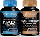 WELLNESS LABSRX NAD Supplement, 1500mg - Liposomal NAD + Suplement z Resveratrol Resveratrol 124; Organic Mushroom Supplement Capsules - 10000mg - 25 in 1 Mushroom Complex Capsules