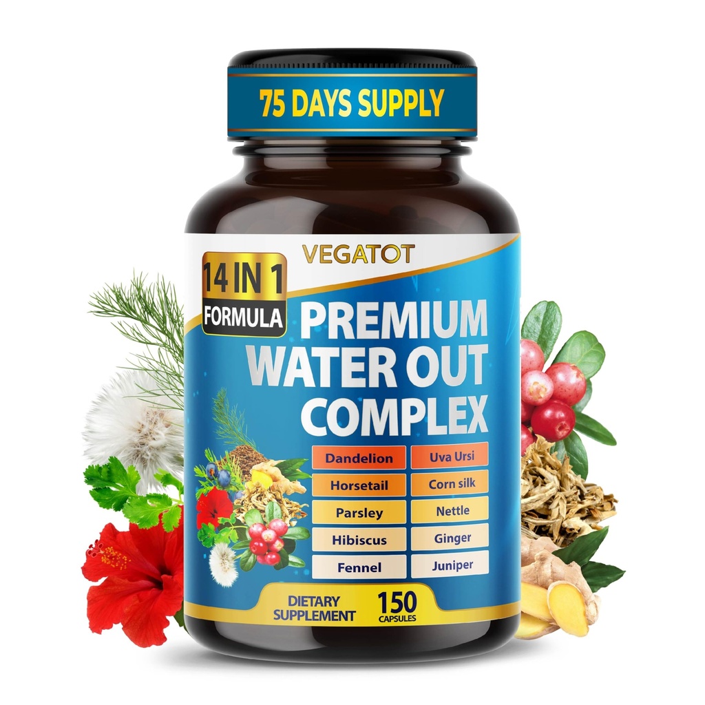 VEGATOT Organic Water Out Complex - 14- in-1 Formuła - z Dandelion Uva Ursi Horsetail Kukurydza Silk Pietruszka Nettle Hibiscus Ginger