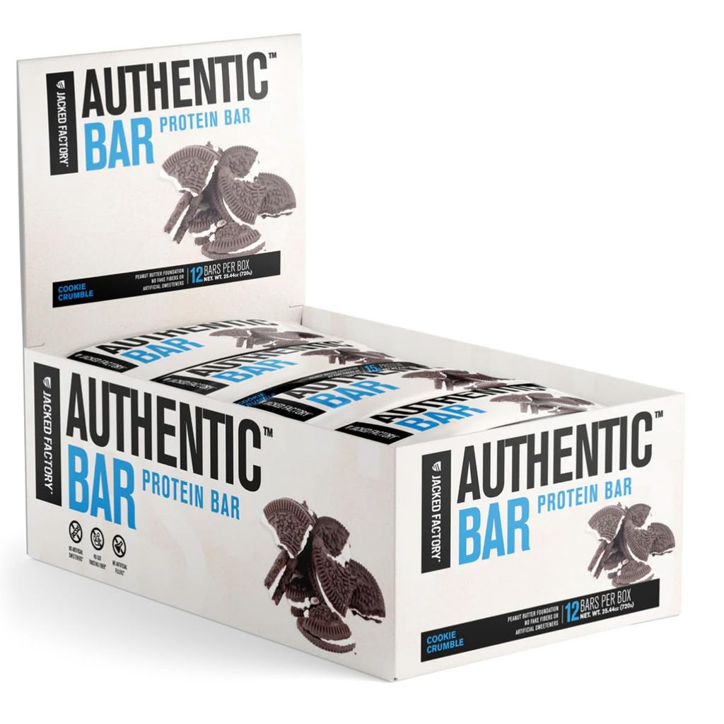 Autentyczne Bar Cookie Crumble Protein Bars - Smaczne Meal Wymiana Energy Bars w / 15 g Izolacja białka serwatki, Naturalne Cukry z czystego miodu, Zdrowy Tłuszcz Masło orzechowe Fundacja - 12 Pack