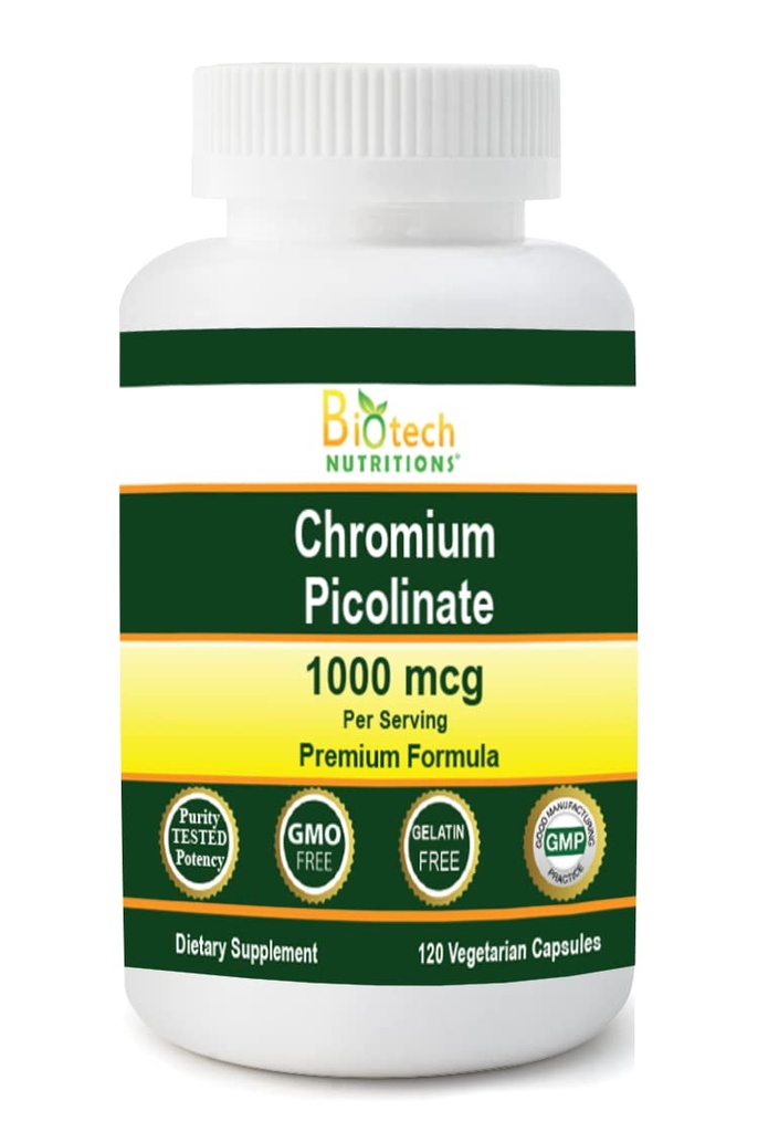 Pikolinian chromu 1000 MCG Podawanie 120 Kapsułki roślinne