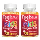Poczuj wielkie witaminy Dzieci DHA Gummies z Omega 3 6 9, Witamina C (2- Pack) 124; Wspomaga zdrowe funkcje mózgu, Vision & Heart Health 124; Gluten Free, Wegetariańskie 124; 60 Gummies