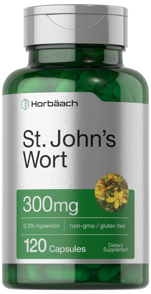 Horbäach St John 's Kapsułki 300 mg 124; 120 Hrabia 124; Non- GMO, Gluten wolny 124; Wyciąg ziołowy