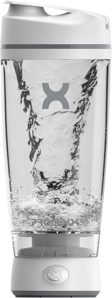 Promixx Oryginalna butelka shaker - Battery- zasilany bateryjnie do gładkich shakes protein - BPA Free, 20oz Cup (biały)