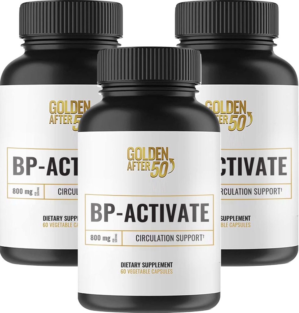Golden After 50 BP-Activate - Nitric Oxide Supplement with Essential Amino Acids - Blood Circulation and Heart Health Support Supplement - 3 Bottles - 800mg L Arginine, AAKG, L Citrulline