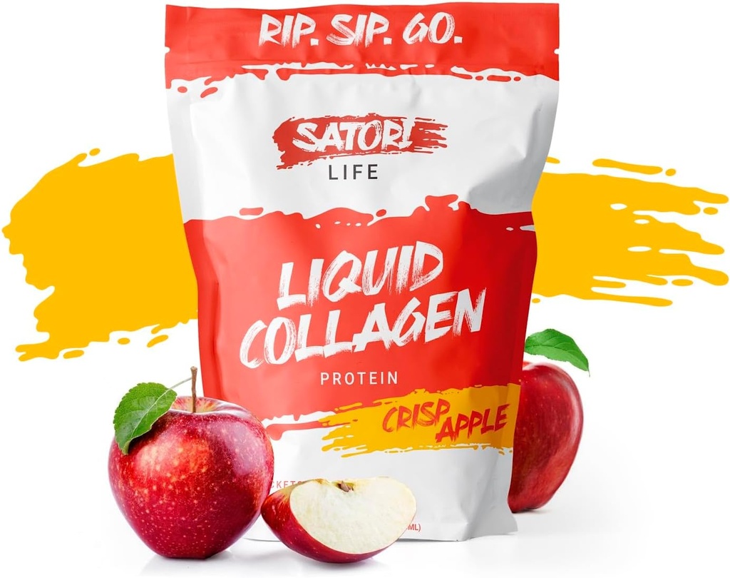 Satori Life - Zhydrolizowane płynne białko kolagenu 124; Promuje zdrową skórę, włosy, paznokcie, wspólne wsparcie i kości 124; 15 g białka w 15 Wygodne na Go Single Serve Pouches (Crisp Apple)