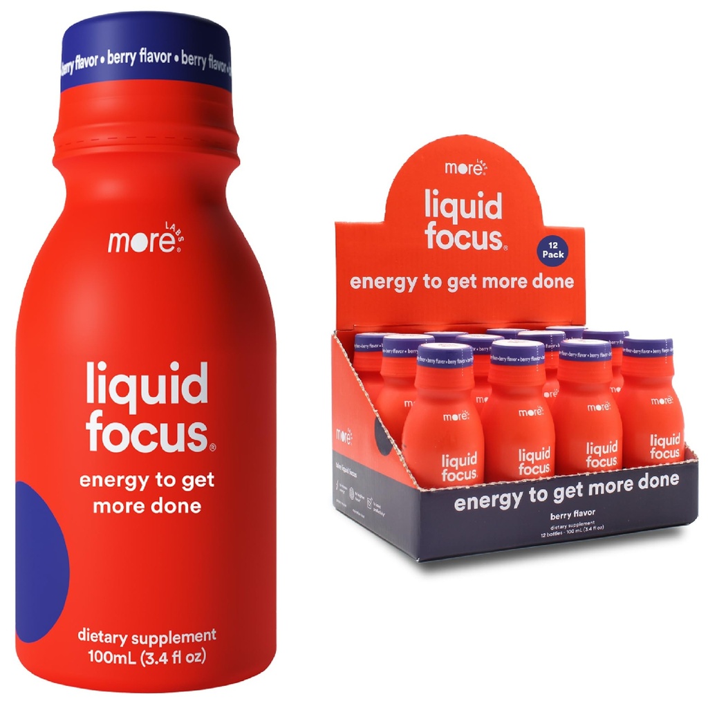 Więcej Labs Liquid Focus, Nootropic Smart Drink z mocnymi przeciwutleniaczami i Zioła Adaptogenetic dla energii i koncentracji, 150mg kofeiny (Opakowanie 12)