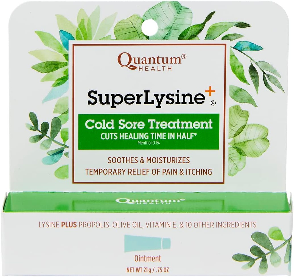 Quantum SuperLysine + Cold Sore Treatment Eintment 124; Relieves Pain, Burning, and Itching Greater 124; Cuts Healing Time in Half Hailing 124; 0.75 Ounce