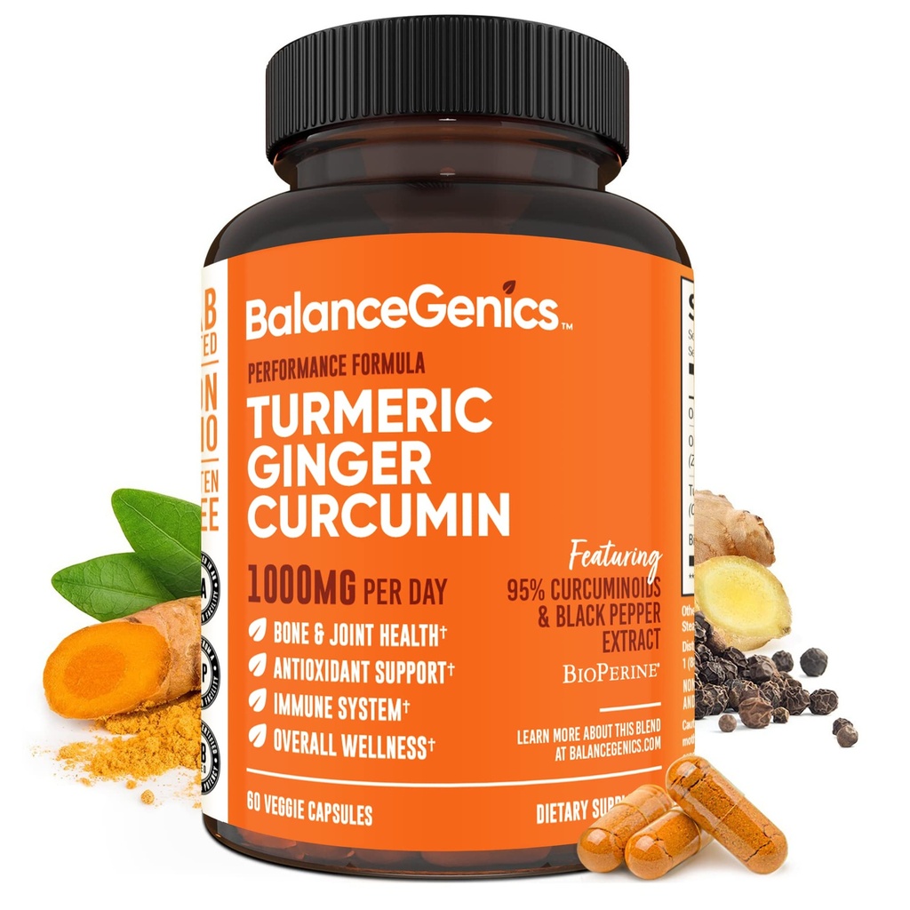 Kurkumina Kurkumina suplement z Black Pepper & Ginger Root 1000mg 124; Zoptymalizowana formuła 95% Curcuminoids Curcuminoids Curcuma 124; Wspólne zdrowie i wsparcie zapalne 124; 60 Kapsułki w proszku napełniony