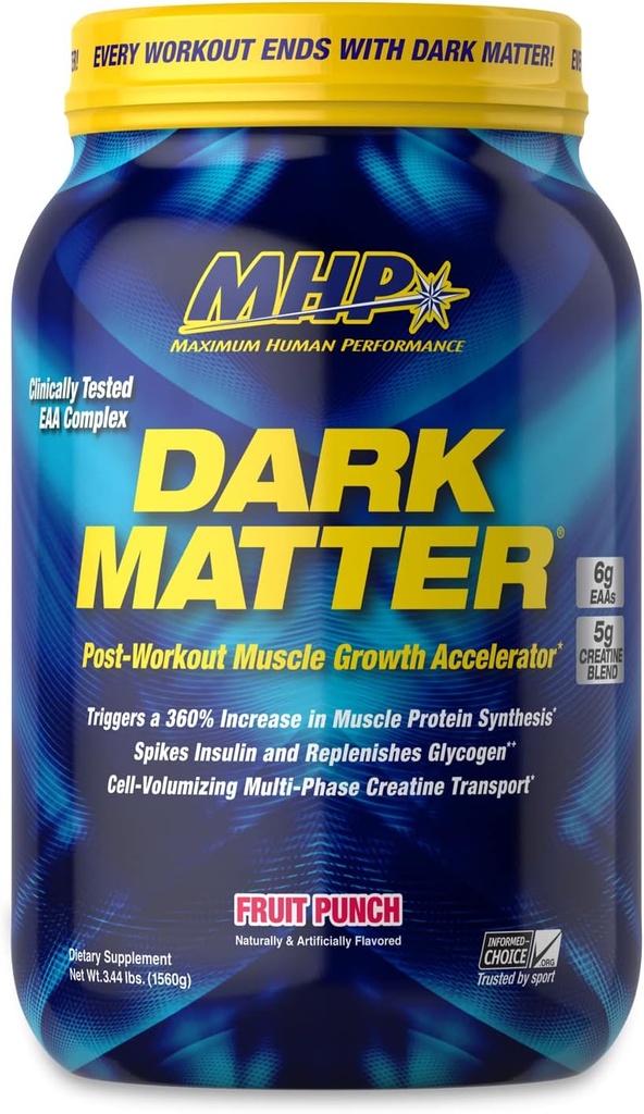 MHP Dark Matter Post Workout, Przyspieszenie odzyskiwania, w / Wielofazowe stworzenie, Woskowa kukurydza węglowodany, 6g EAA, owocowy Punch, 20 Słupki, 55 Oz