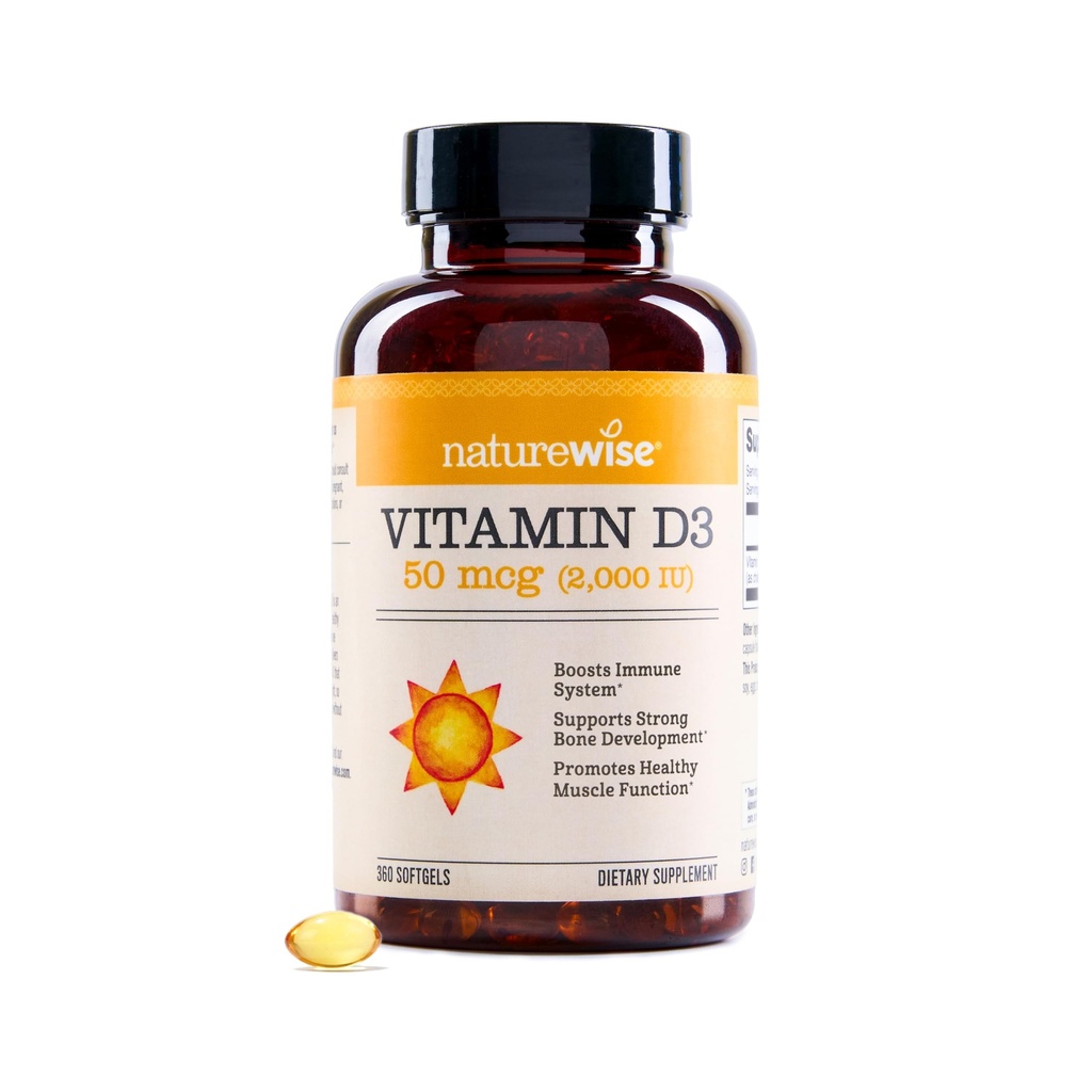 NatureWise Witamina D3 2000iu (50 µg) 1- Dostawa roku na wsparcie immunologiczne, Zdrowe mięśnie Funkcje, i Bone Health - Non-GMO, Gluten Free in Organic Extra Virgin Olive Oil, (Mini Softgel), 360 Hr