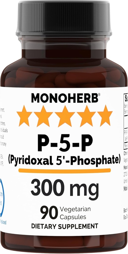 MONOHERB Pirydoxal 5- Fosfat 300 mg - 90 Kapsułki wegetariańskie - P5P Aktywowana witamina B6 - Wysoka biodostępność