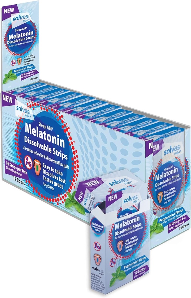 Rozpuszczalnik Sleep Aid - 3mg Melatonina Rozpuścić paski, Szybkie, Głębokie i Resteful Sleep Solution, Peppermint Flavor, Dorośli, Sugar- Free / Drug- Free / Travel- Friendly (120 Pack)