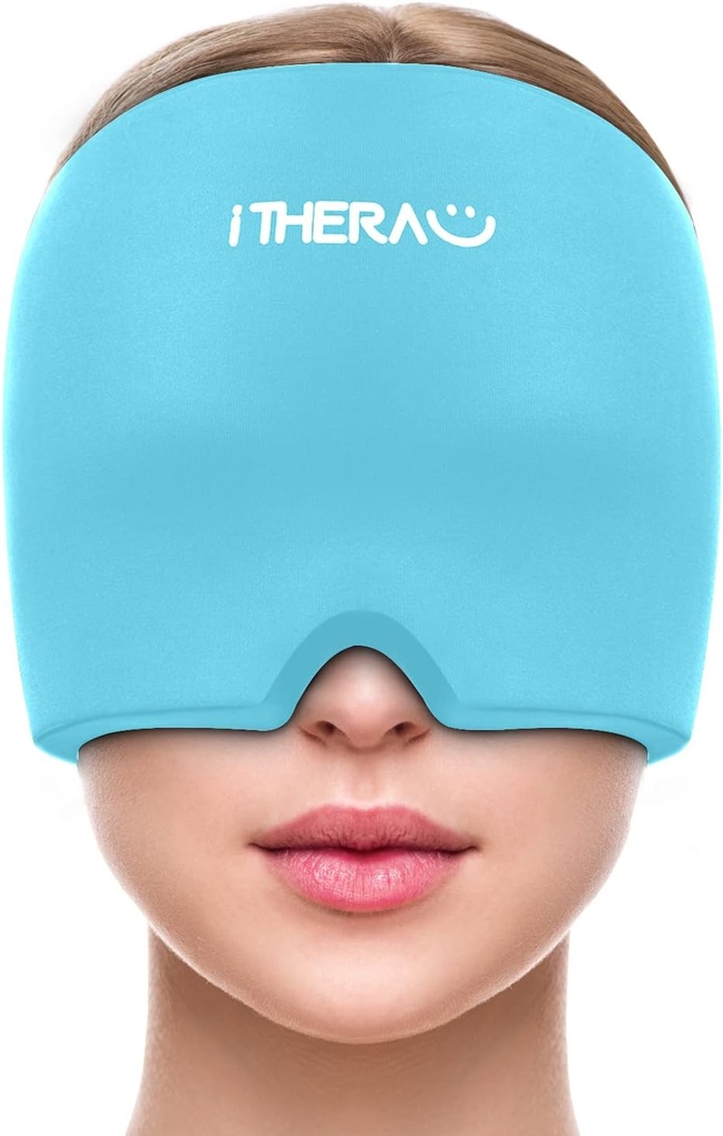 iTHERAU Migrena Relief Cap, Kojąca czapka z bólem głowy, żel Ice Pack Head Wrap z ciepłą i zimną terapią, Ból głowy Relief Cap dla zatok, Puffy Eyes, Napięcie i Stress Relief Blue