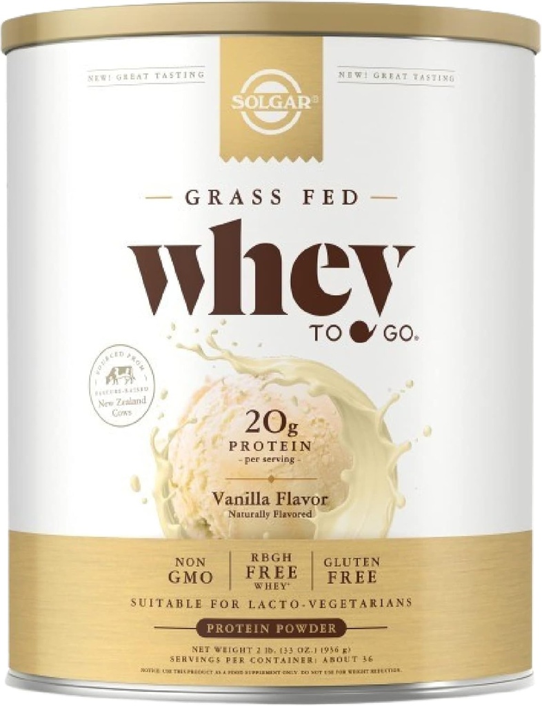 Solgar trawa serwatka do chodzenia, Vanilla - 2 lb - Grass- Fed białka serwatki w proszku - rBGH Free, Non-GMO, Gluten Free - 36 Sługi