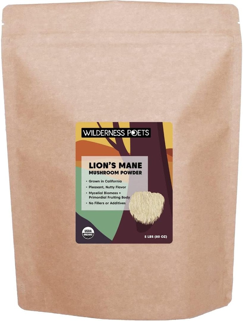 Wilderness Poets Organic Lion 's Mane Mushroom Powder - California Urosły (80 unce - 5 funtów)