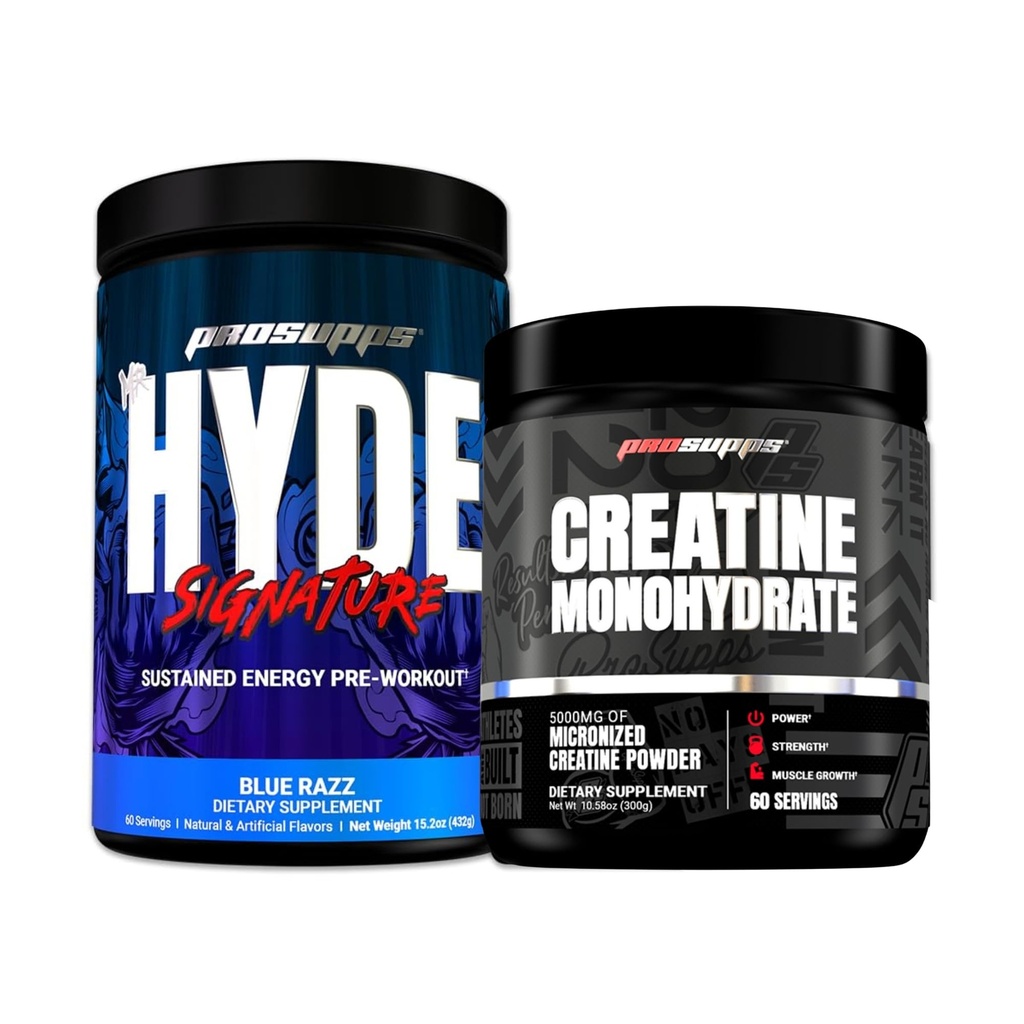 PROSUPPS Hyde Signature Trwały trening energii, Niebieski Razz - 60 Służenia i Creaine 300 Pasek