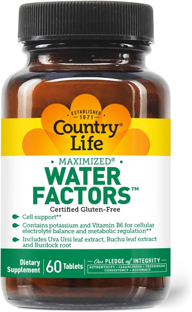 Country Life Water Factors - z potasu i B6 dla równowagi elektrolitowej - 60 tabletek