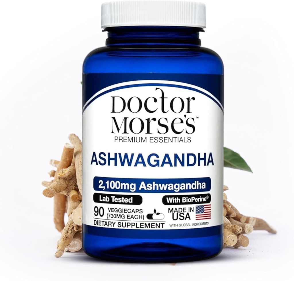 Ashwagandha 2100mg Suplement, Pure Ashwagandha Proszek i ekstrakt korzeniowy, Bioperine Black Pepper, Made in FDA- Zarejestrowany, NSF- Certified Facility, Wspiera zdrowe poziomy stresu, 90 Kapsułki