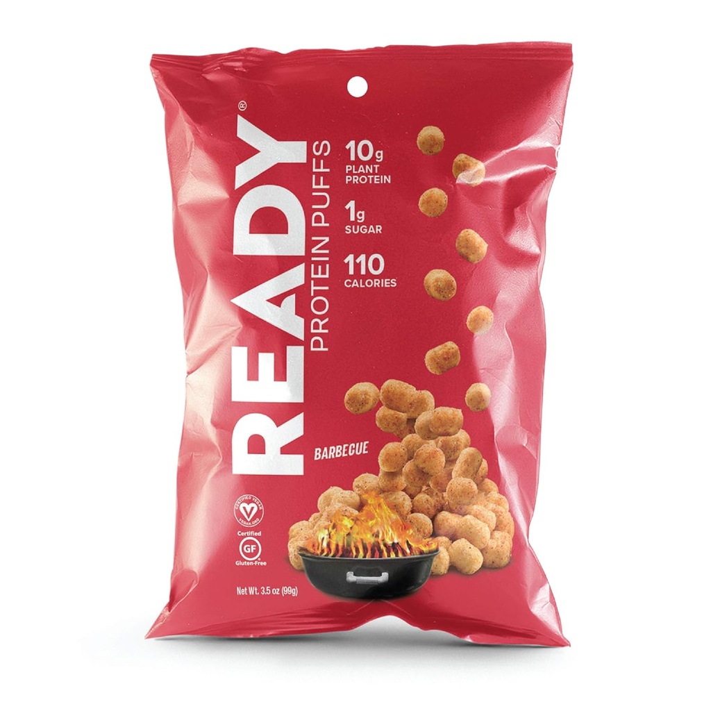 Ready ® Puffs protein - Guilt- Free, High- Protein Crunchy Snack - 10 g Protein na bazie plantacji, 110 Calories - Vegan, Gluten- Free, No Fative Flavors - Grill (Case of 6, 3.5 oz Bags)