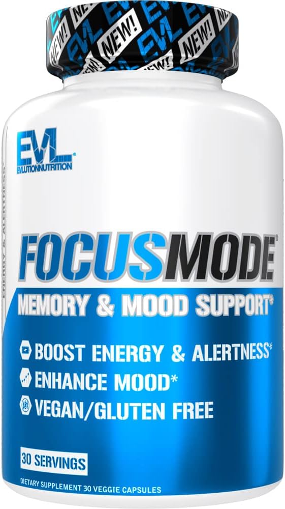 Evlution Mental Energy and Focus Supplement for Adult - Nootropics Brain Supplement Supplement with Capture L Theanine Alpha GPC and Huperzine A Nutrition Focus Pills for Trwały szczyt wydajności