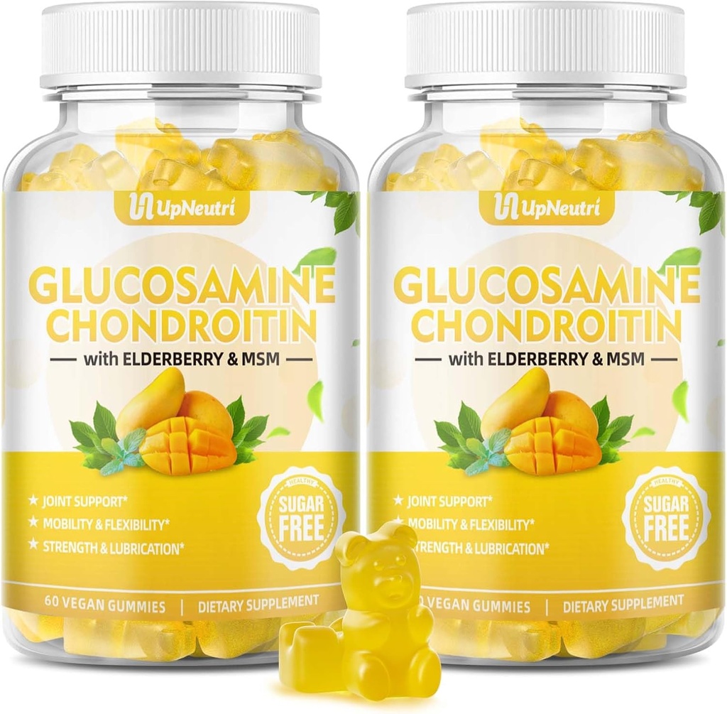 Bez cukru Glukozamina Chondroitin Gummies, Dodatkowa siła 1500mg Glukozamina z Chondroitin MSM & Elderberry & Turmeric, Joint Supplement for Men & Women Move Free Joint Zdrowie