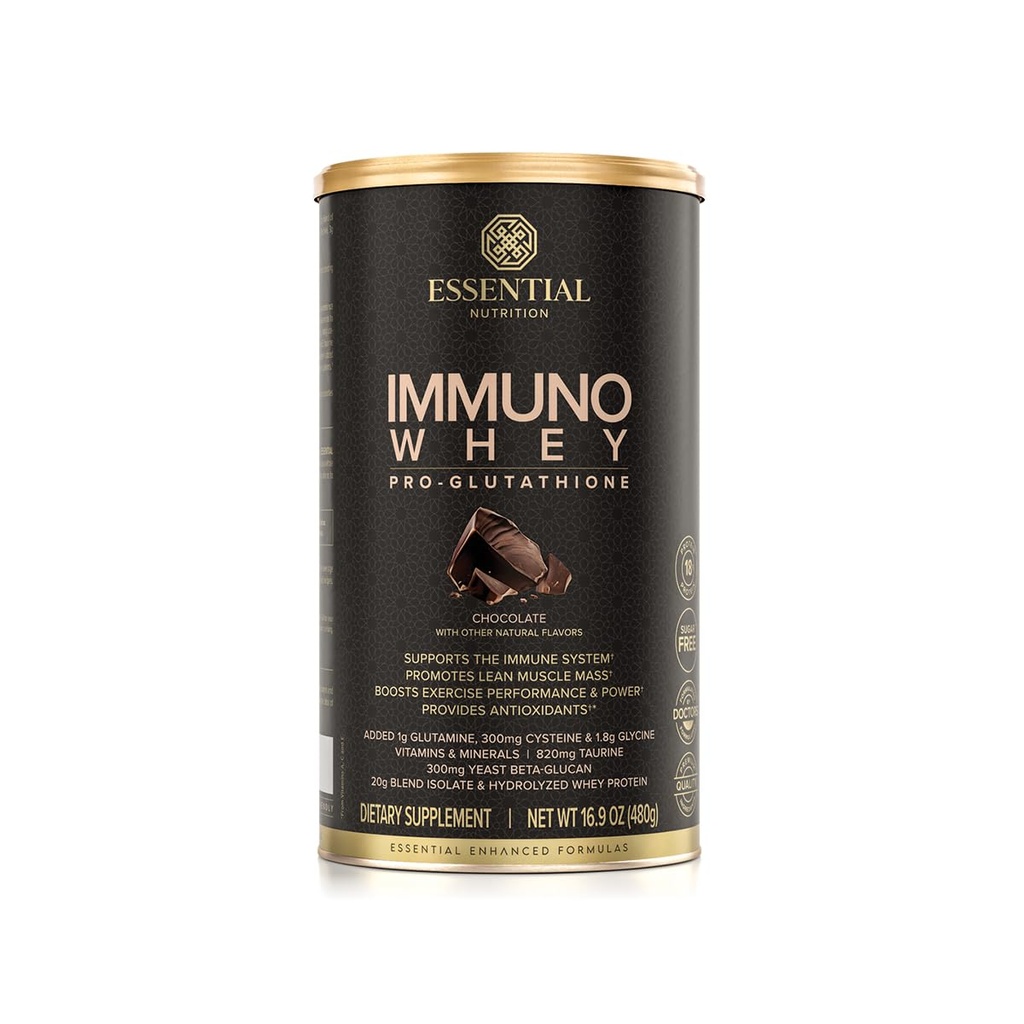 Essential Nutrition Immuno Serwatka - Izolacja i hydrolizowane białka serwatki Proszek z dodatkiem aminokwasów do wsparcia produkcji glutationu - Beta Glucan - Czekolada - 16.9 oz (15 Sług)