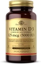 Witamina Solgar D3 (Cholecalciferol) 125 μg (5000 j. m.), 240 kapsułki roślinne - Pomaga utrzymać zdrowe kości i zęby - Wsparcie układu immunologicznego - Non-GMO, Gluten Free - 240 Służenie ogółem