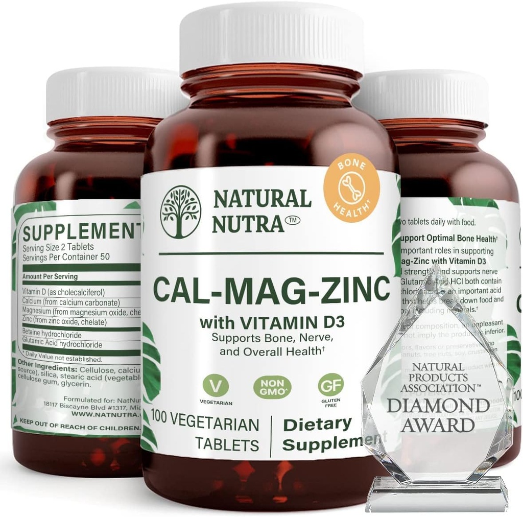 Naturalne Nutra wapnia Magnezu Cynk Suplement z witaminą D3 do kości, Pomaga poprawić siłę mięśniową, Zdrowie Gluten wolny, i Cukier wolny, Esential Mineral Complex 100 Count (Pack of 3)