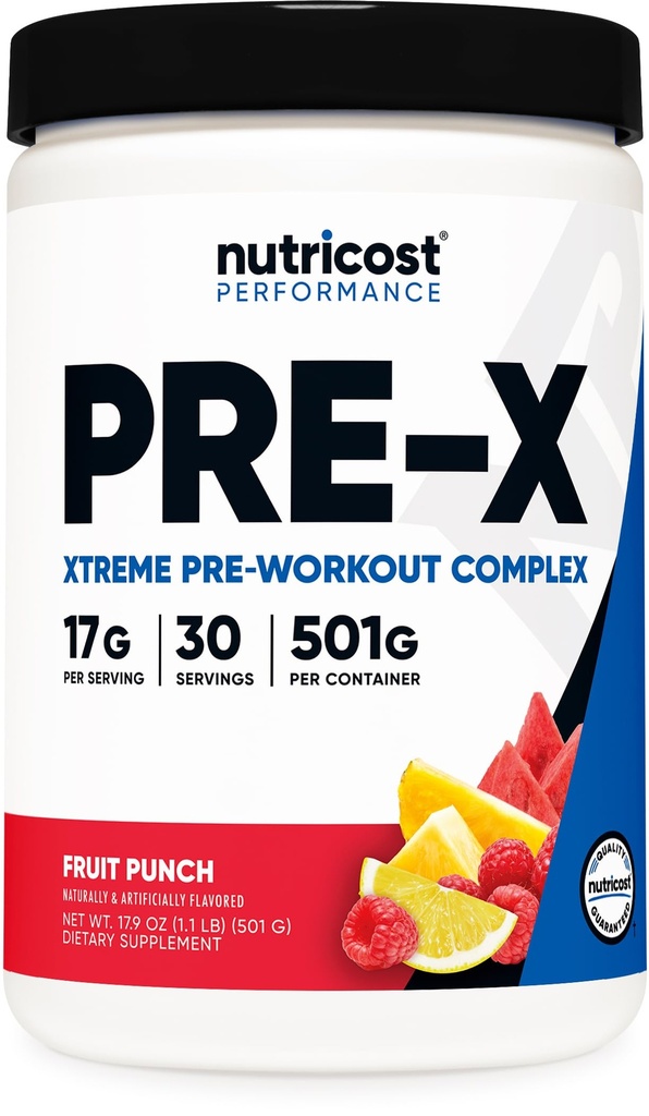 Nutricost Pre- X Xtreme Pre- Workout Complex Powder, Fruit Punch, 30 Służenia, Wegetarianin, Non-GMO i Gluten Free